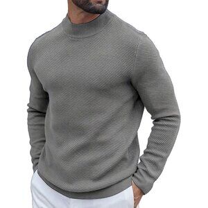 Coofandy Men Middle Grey Mock Turtleneck Knitted Half Neck Pullover Sweaters